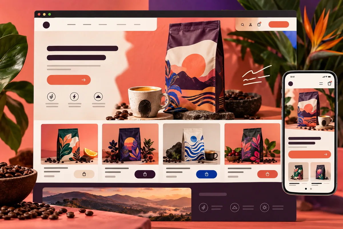 Conceito de loja virtual responsiva para marca de café